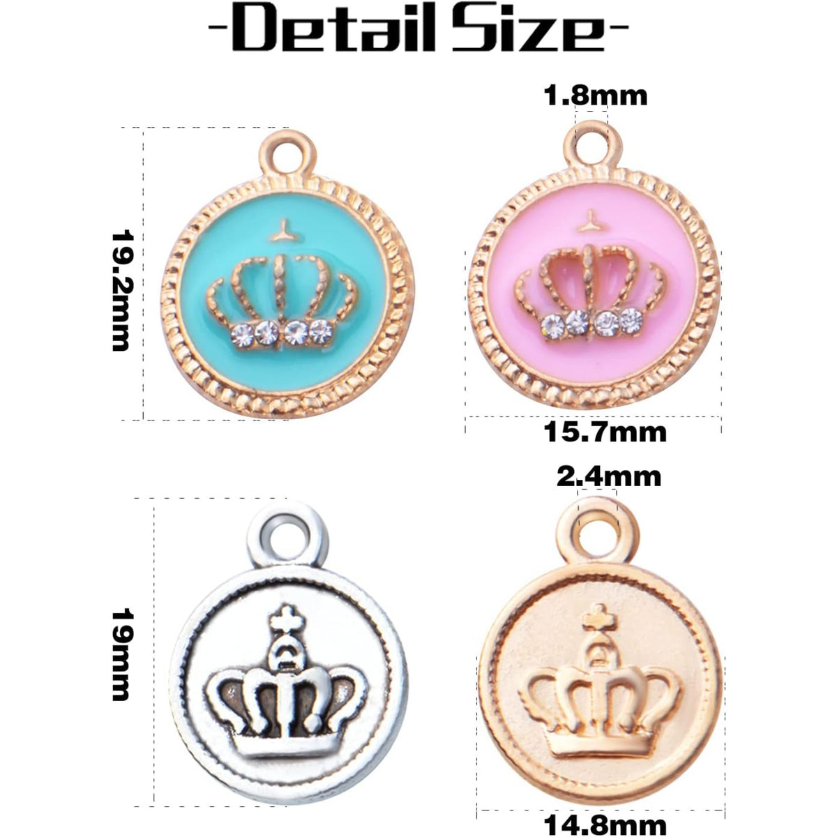 50pcs Enamel Diamond Round Crown Charms Alloy King Crown Pendant Charm Enamel Crown Bead Charms for DIY Necklace Bracelet Jewelry Crafts Making Accessories, 4 Colors