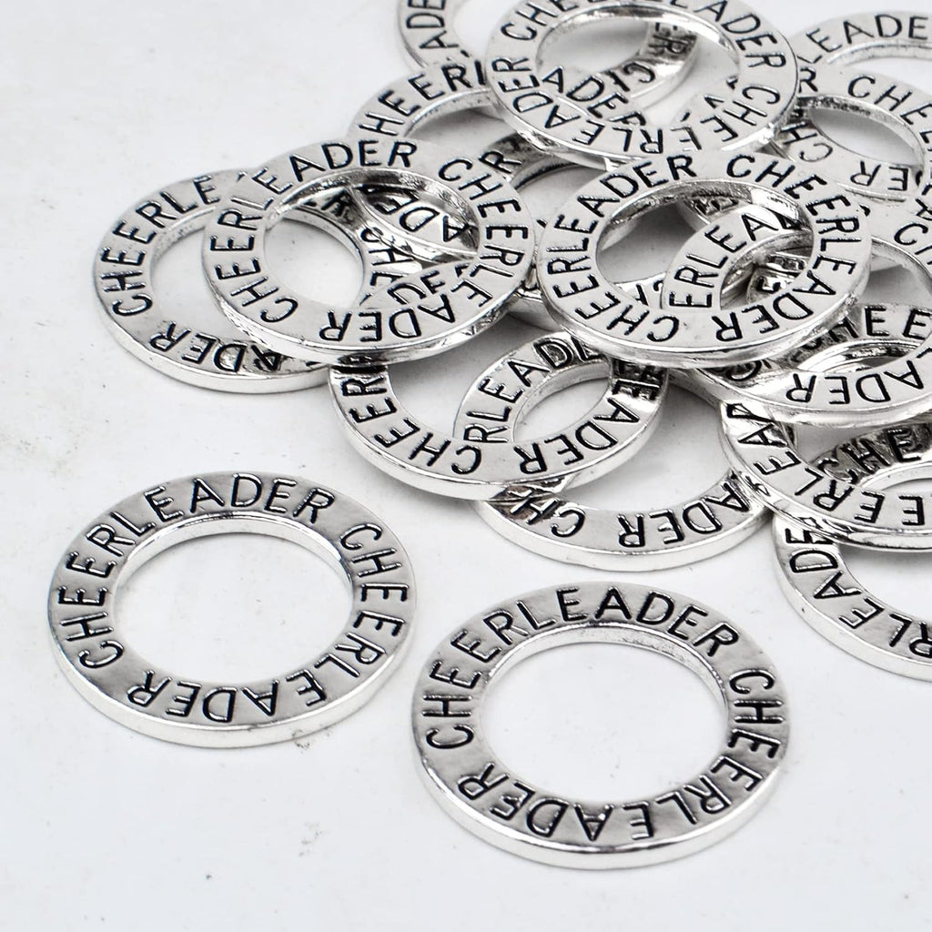 20pcs Antique Silver Cheerleader Charms Round Circle Cheer Charm Cheerleading Message Pendant Charms Jewelry Making Accessories for DIY Crafts Bracelet Birthday Gifts