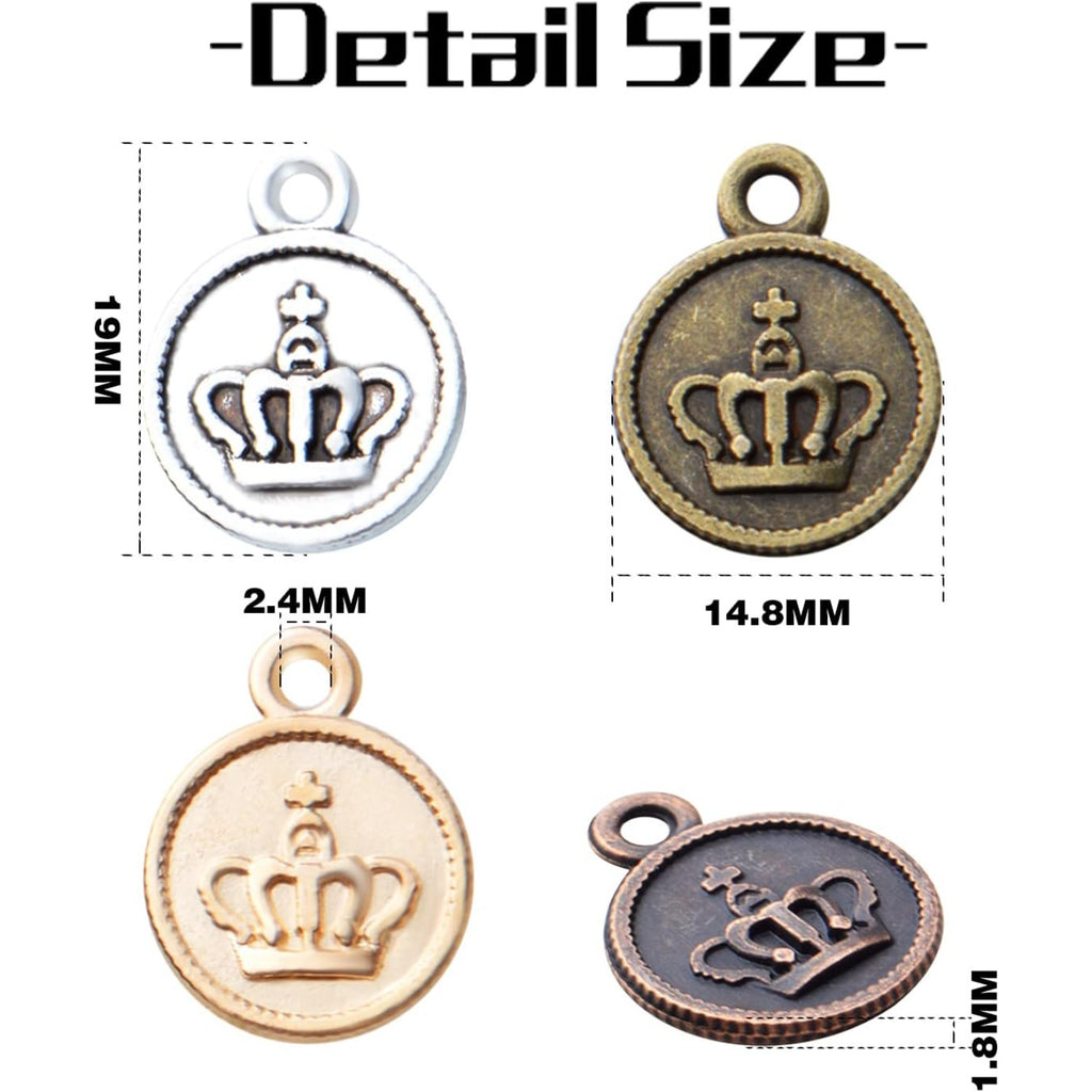 60pcs Crown Pendant Charm Alloy Round Crown Charms Beads King Charms Craft Supplies for DIY Necklace Bracelets Jewelry Pendant Making,4 Colors
