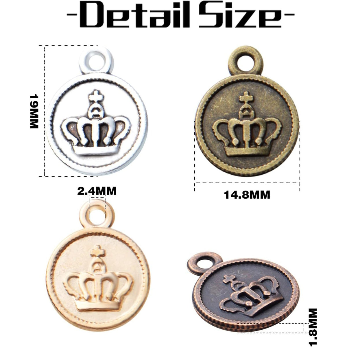 60pcs Crown Pendant Charm Alloy Round Crown Charms Beads King Charms Craft Supplies for DIY Necklace Bracelets Jewelry Pendant Making,4 Colors