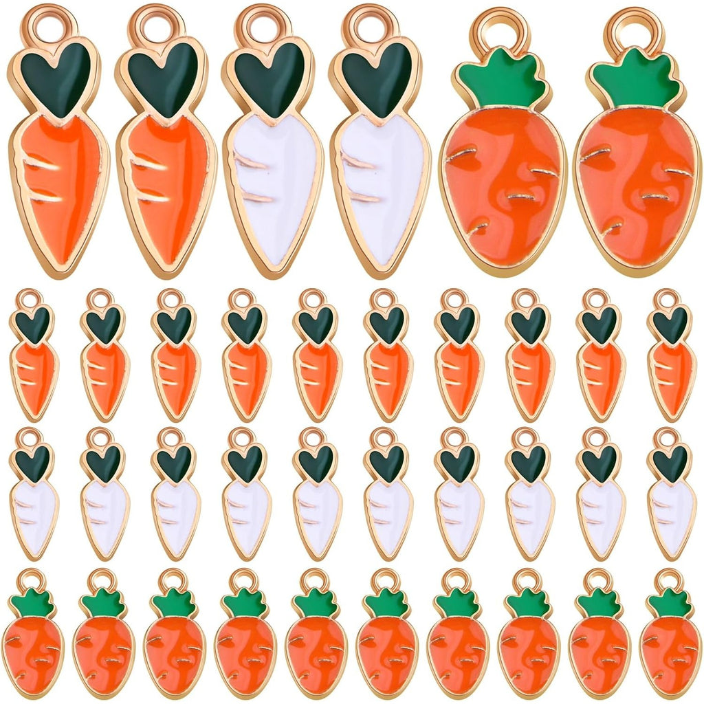 60pcs Enamel Radish Shape Charms Alloy Carrot Fruit Food Vegetable Theme Dangle Pendants Keychain Accessories for DIY Necklace Earrings Jewelry Making Supplies, 3 Styles