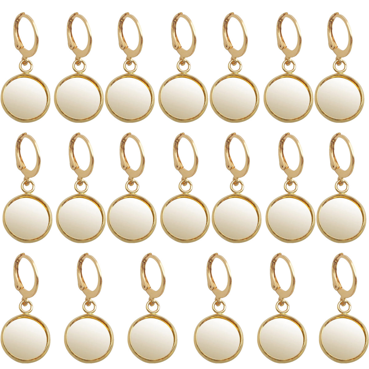20pcs Leverback French Ear Wires Hooks Stainless Steel Blank Flat Round Bezel Trays Base Earring Cabochon Settings for DIY Earrings Jewelry Making Supplies, 2 Colors