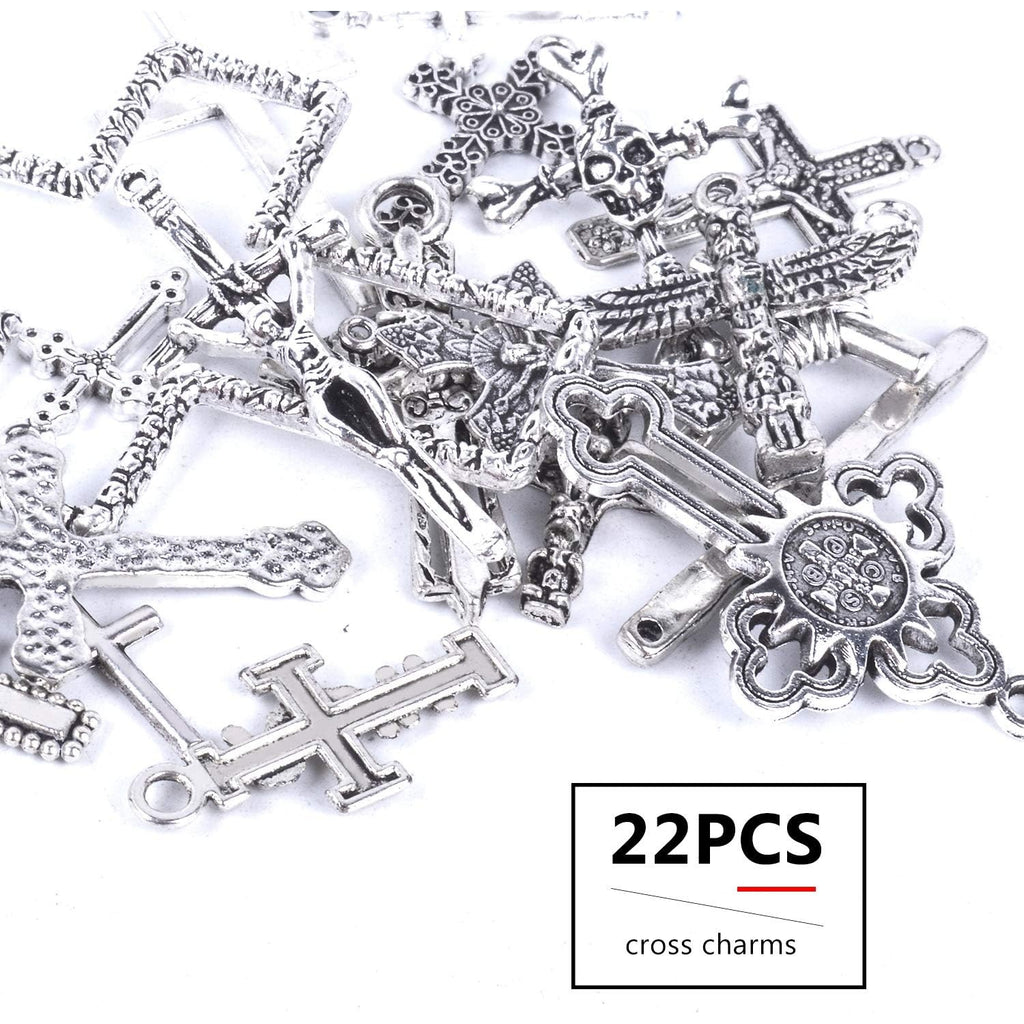 22 Pieces Mixed Styles Crosses Charms Pendants Jesus Christ Cross Charms Craft Supplies for Necklace Bracelet Jewelry Making Accessory