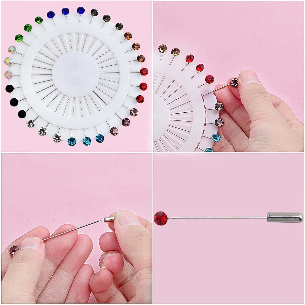 30pcs Muslim Brooch Safety Scarf Pin Hijab Pins Colorful Crystal Stick Tailor Sewing Snag-Free Pins Brooch with 30pcs Safety Caps for Women Jeweley Shawls Wedding Decoration