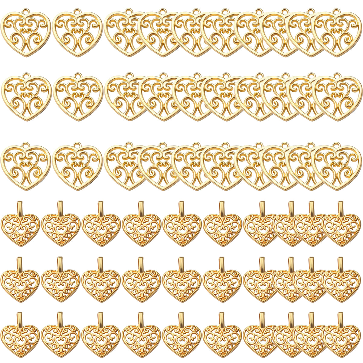 60pcs Heart Charms Tibetan Alloy Filigree Hollow Heart Love Charm Pendants for DIY Earring Bracelet Jewelry Crafts Making,2 Styles