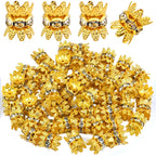 60PCS Double Flower Beads Caps with Rhinestone Petal Brass Bead Spacer Flower Caps Jewelry Making Accessories for Bracelet Necklace Earring