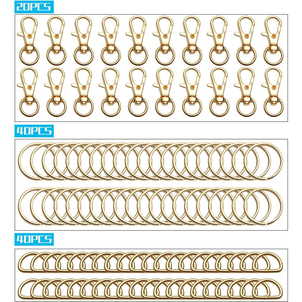 100PCS Swivel Snap Lobster Clasps Keychain Hooks 20 Pieces with Key Rings 40 Pieces and D Rings 40pcs for Bags, Lanyard Craft Making