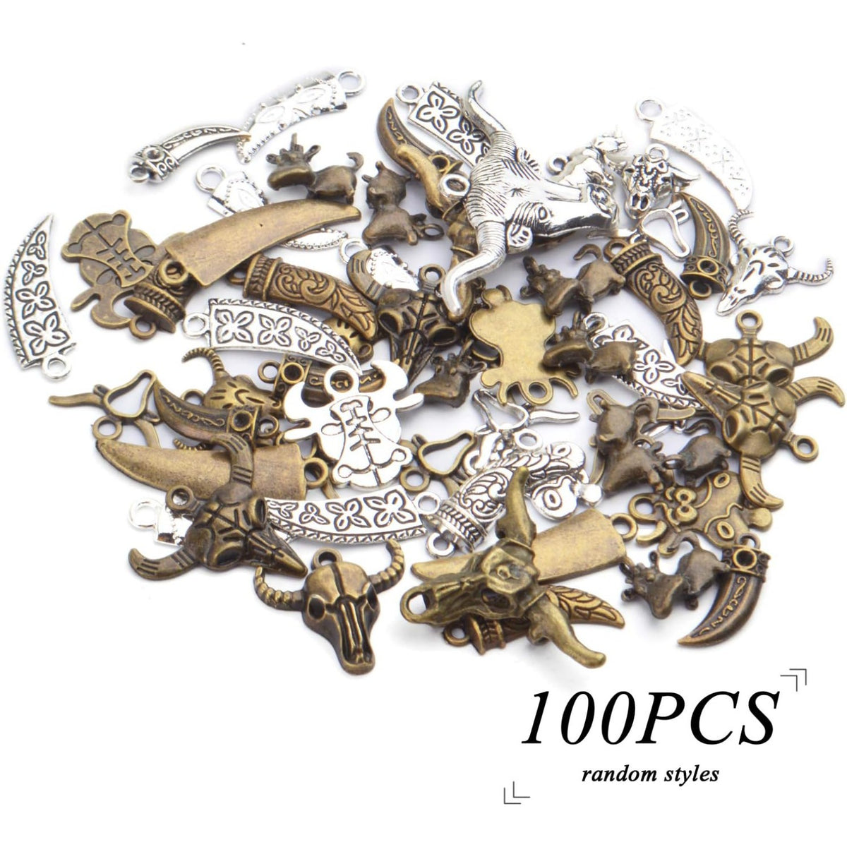 100g (40-60pcs) Mixed Cow Charms Alloy Cattle Pendant Charms Vintage Jewelry Findings for Making Braclet Necklace Crafts