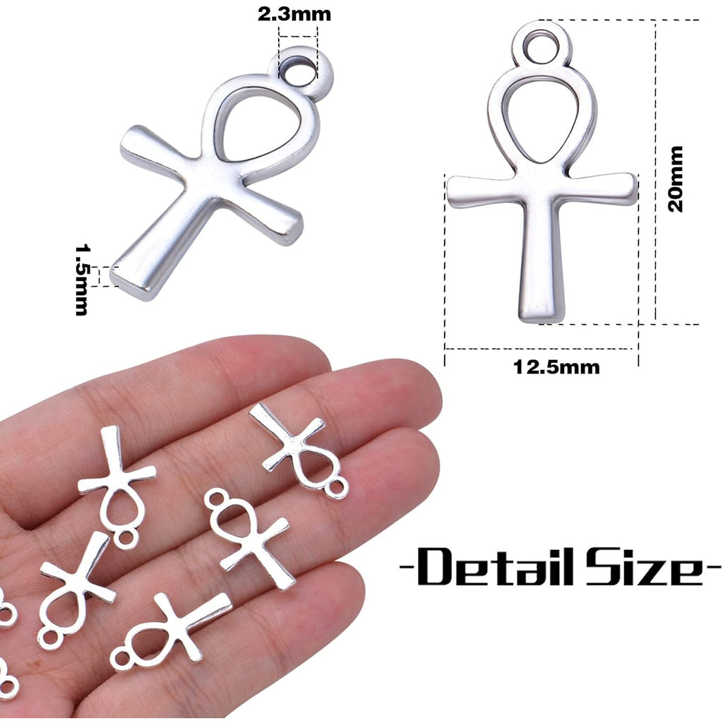 100pcs Antique Silver Double Sided Cross Charms Tibetan Alloy Religious Crucifix Crosses Pendants for DIY Crafts Necklace Bracelet Jewelry Making Sunday School Party Favors