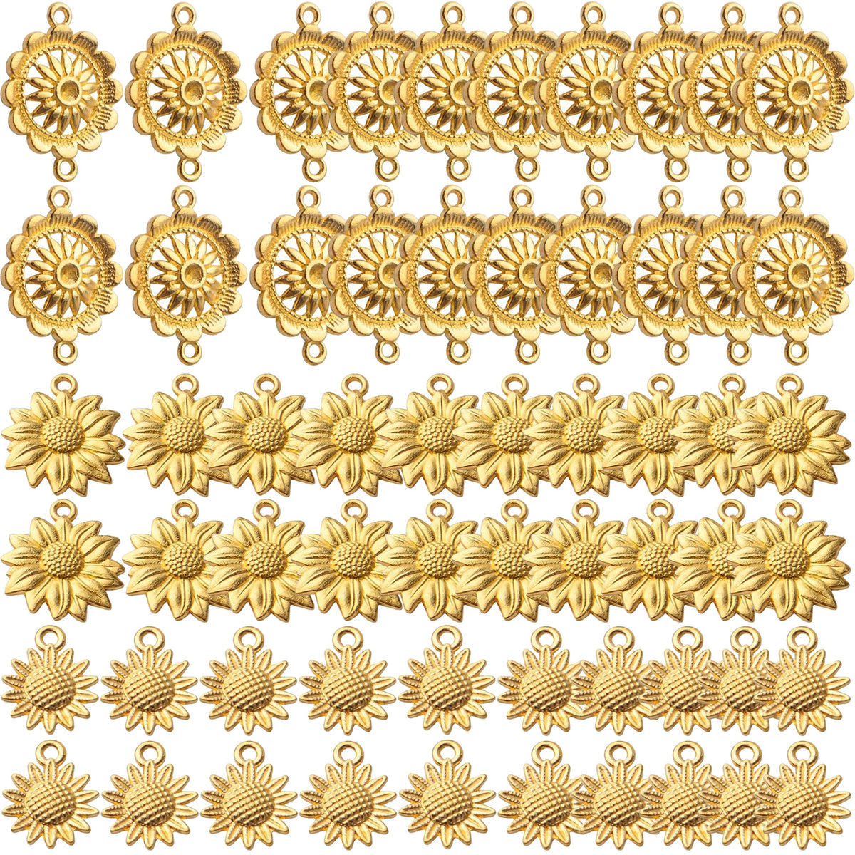 60pcs Sunflower Charm Pendant Alloy Vintage Sunflower Bead Charms Flower Connector Charms Crafts Supplies for DIY Earring Necklace Bracelet Jewelry Making Finding Accessory