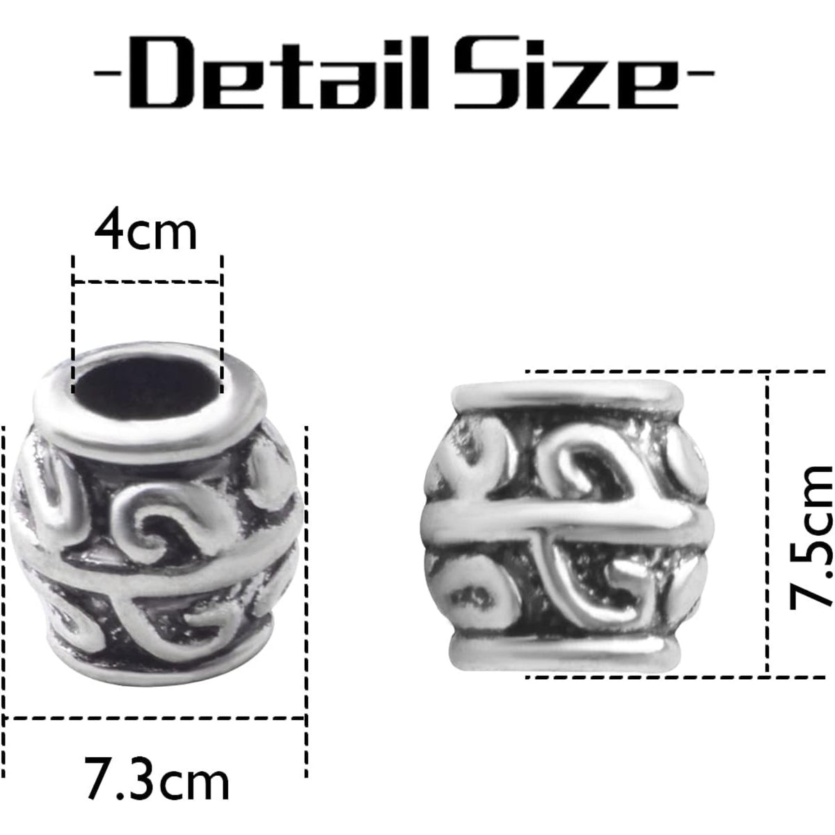 50pcs Antique Silver Large Hole Spacer Beads, Barrel Shape, 7.3*7.5*4mm