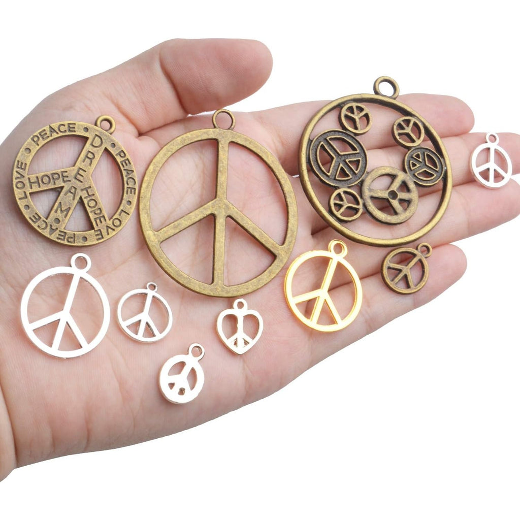 Peace Symbol Pendants,100g Vintage Alloy Peace Charms Craft Supplies for Jewelry Making Necklace Bracelet DIY