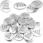 Inspiration Words Charms,30 Pieces Lettering Saying Charms Message Pendants Alloy Round Jewelry Making Findings for DIY Necklace Bracelet Crafting,20mm