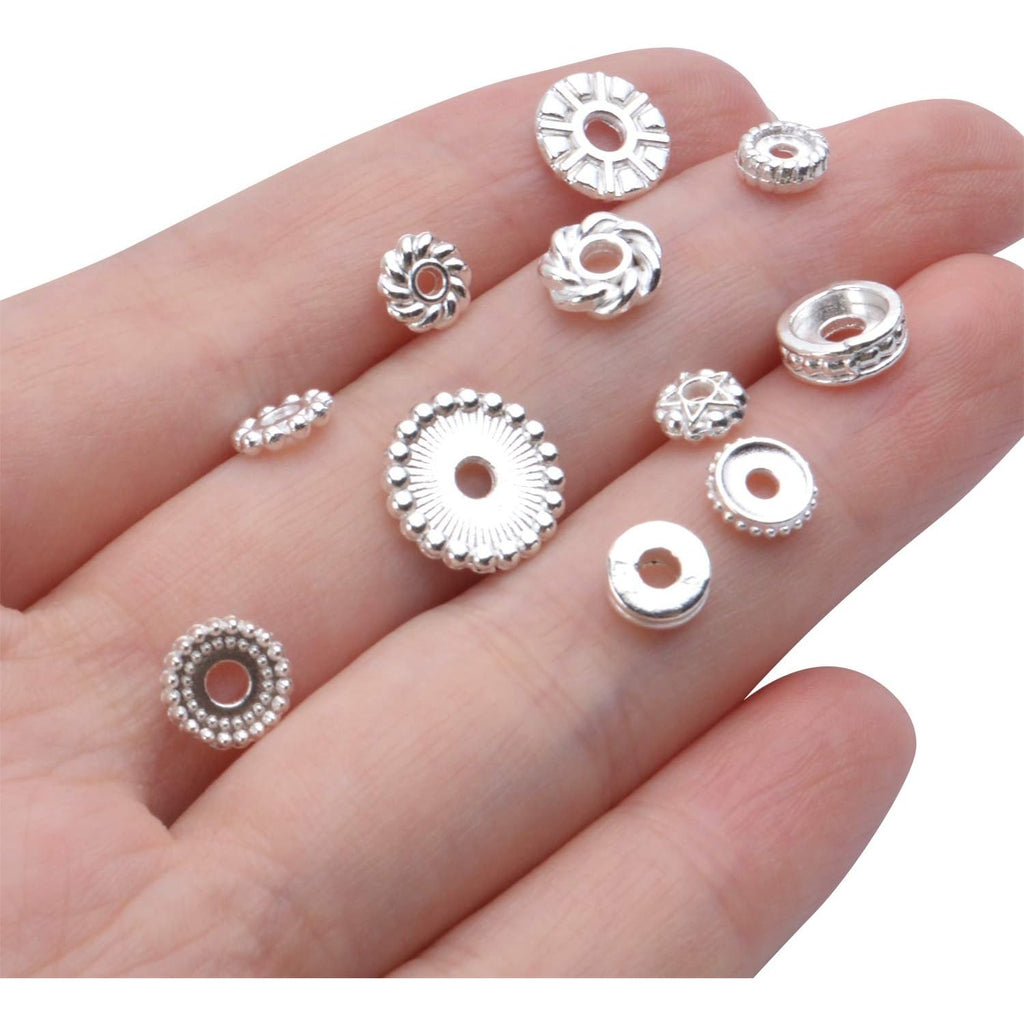 100 Gram(About 170-300pcs) Spacer Beads Jewelry Bead Charm Spacers Alloy Spacer Beads for Jewelry Making DIY Bracelets Necklace and Crafting,Silver