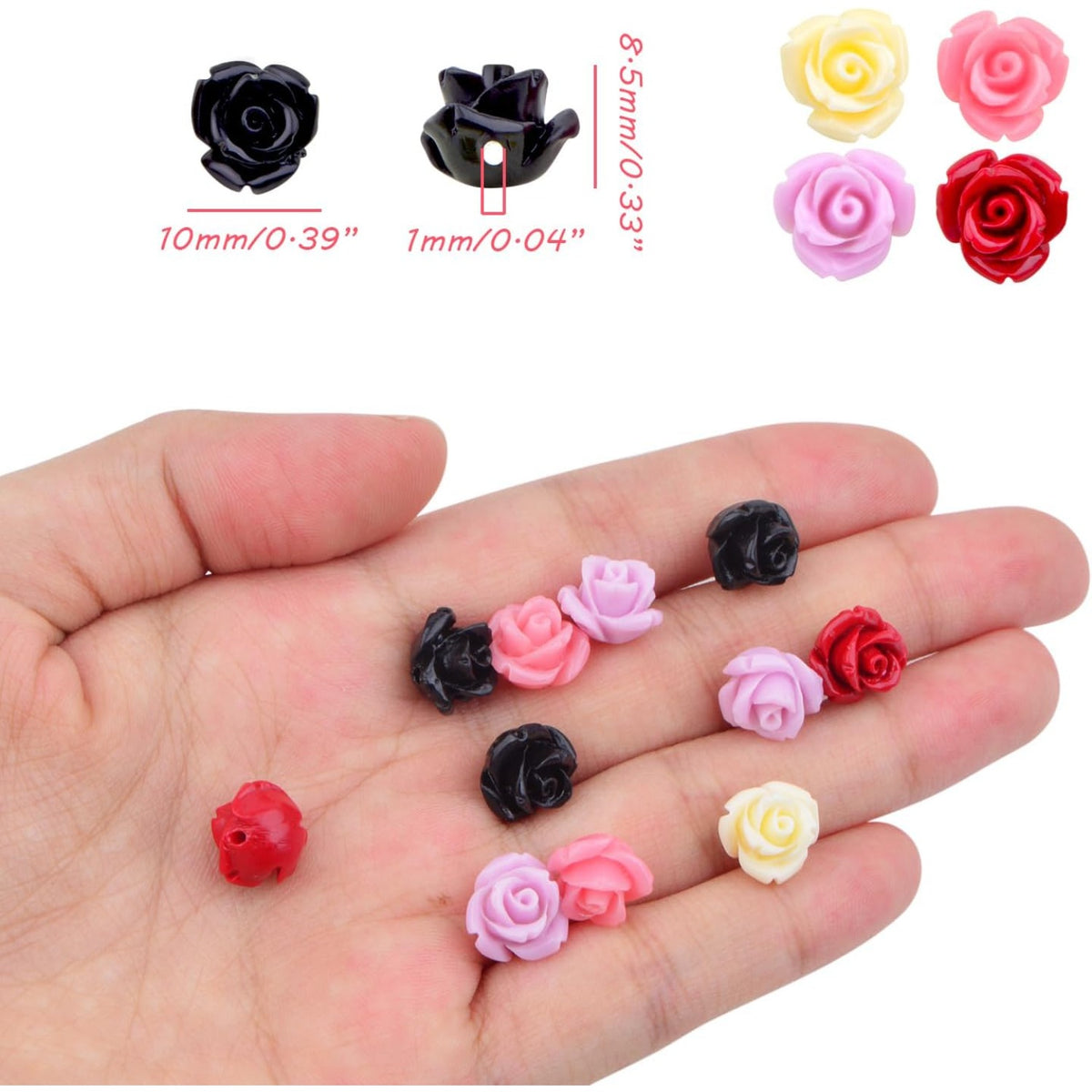 50pcs 10 mm Cute Rose Flower Beads Mixed Dyed Synthetic Coral Flower Beads Acrylic Rose Loose Beads Accessories for DIY Crafts Jewelry Making Supplies, 5 Colors