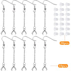 10pcs Stainless Steel Earring Hooks Hypoallergenic French Earring Fish Hooks with Beaded Chains and Pinch Bails, 20pcs Clear Earring Backs for DIY Jewelry Making Supplies