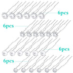 24pcs Silver Pearl Hair Pins Headpiece Metal U-shaped Rhinestone Flower Embellished Bobby Pins Bridal Hair Accessories for Women Girls Bride Bridesmaid Wedding, 4 Styles