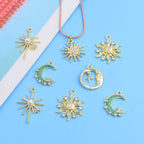 20pcs KC Golden Plated Enamel Crescent Moon Star Charms with Rhinestone Alloy Crystal Celestial Moon Dangle Pendants for DIY Necklaces Earrings Jewelry Making Decor, 5 Styles