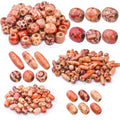 200pcs Natural Printed Wooden Beads Round Barrel Oval Macrame Beads Loose Wood Spacer Beads Jewelry Making Accessories for DIY Craft Bracelet Necklace Handmade Decoration, 4 Sizes