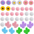 36Pcs Daisy Silicone Beads Cute Cactus Flower Focal Loose Round Spacer Beads Bulk for Summer Necklaces Bracelets Keychain DIY Jewelry Making Crafts