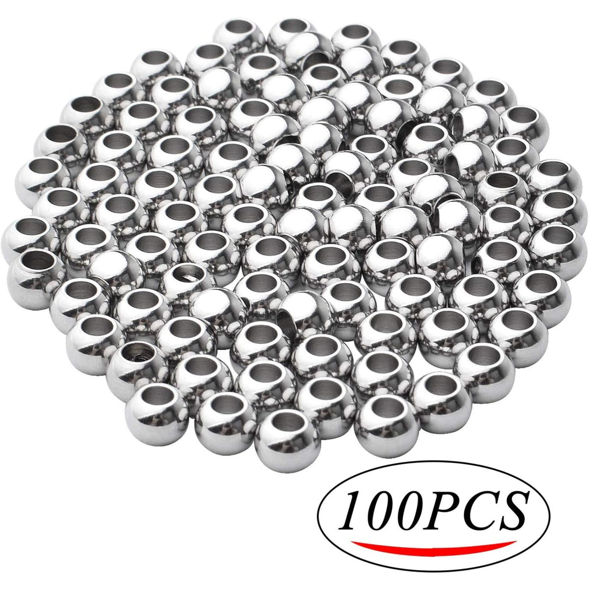 100pcs Smooth Round Spacer Beads 304 Stainless Steel Rondelle Beads Spacers Seamless Loose Beads for DIY Crafts Jewelry Bracelet Necklace Making(6×4mm, Hole:3mm)