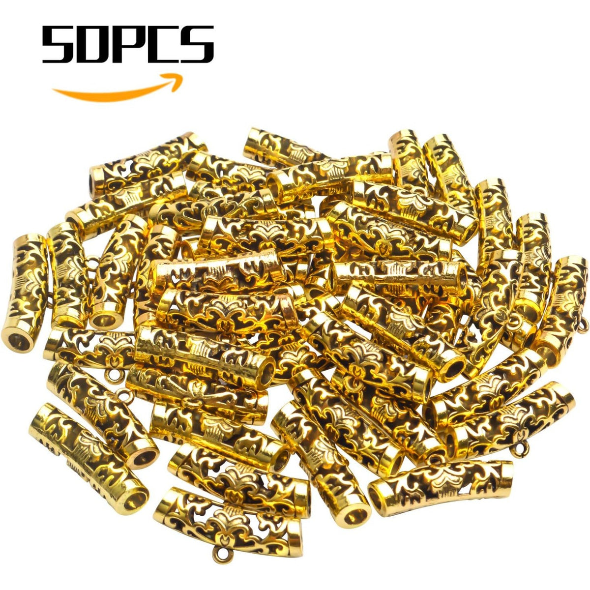 Tibetan Bail Connector,50pcs Antique Golden Tube Bail Beads Alloy Hanger Links Long Hollow Spacer Beads with Loop for Bracelet Necklace DIY Jewelry Making,10x7x25mm