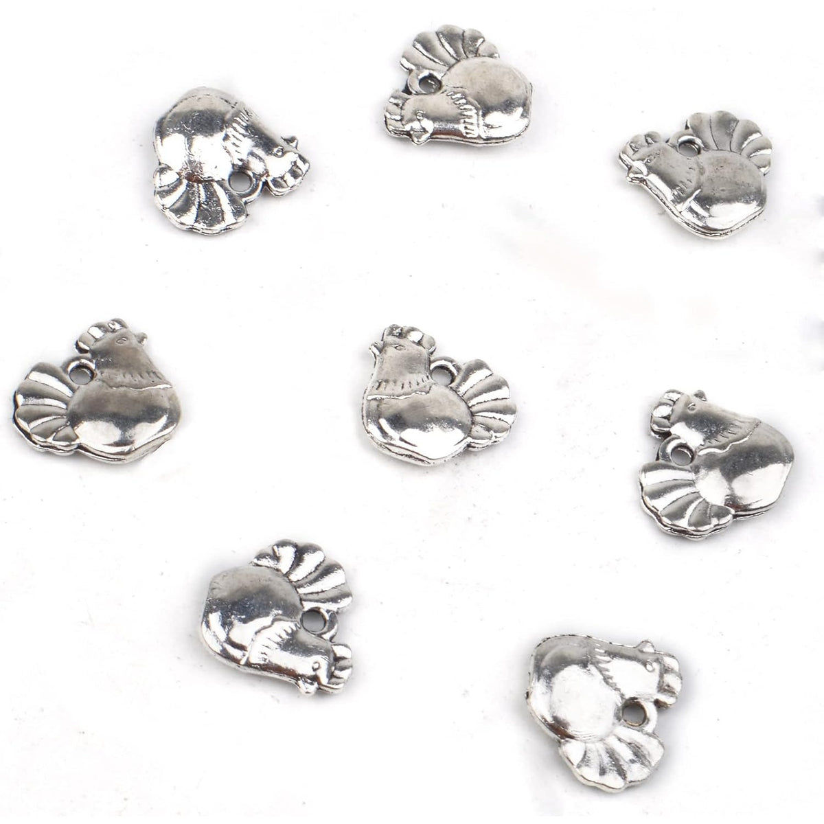 50pcs Antique Silver Chicken Rooster Charms Tibetan Alloy Easter Chicken Animal Pendants Charms Jewelry Making Accessory for DIY Bracelets Necklaces, 13.2 mm x 12 mm
