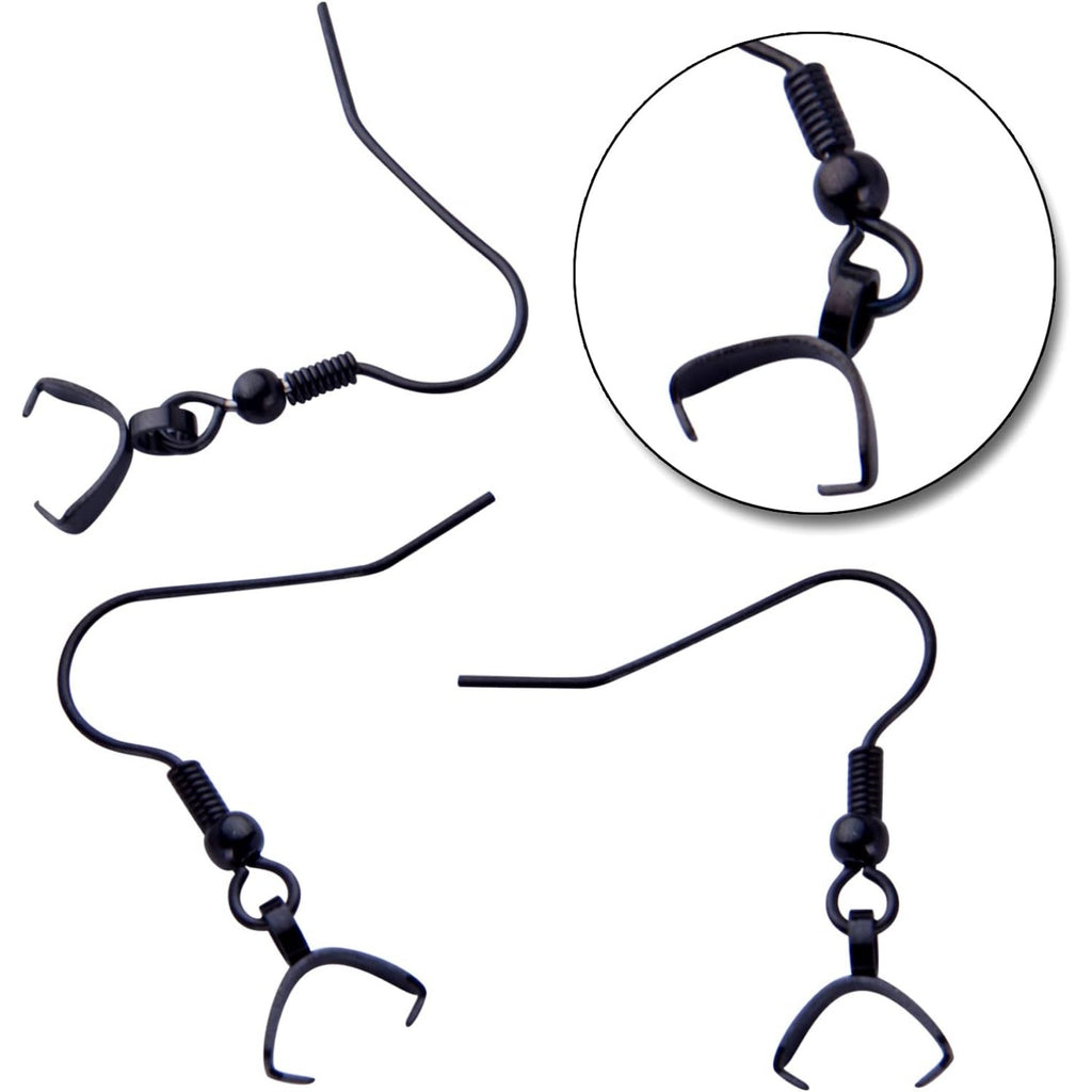 Stainless Steel Earring Hooks, 50pcs Black With Pendant Clasp - Hypoallergenic Ear Wire Ball Hooks for Jewelry Making