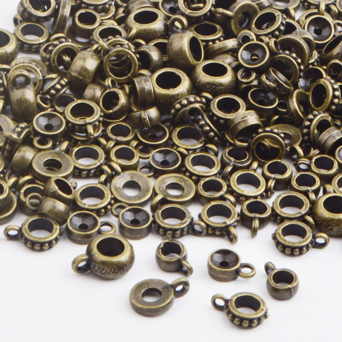 100 Gram Antique Bronze Bail Tube Beads Vintage Tibetan Alloy Bail Beads Connectors Spacer Bead Hanger Links for DIY European Bracelet Jewelry Crafts Making, 5 Styles