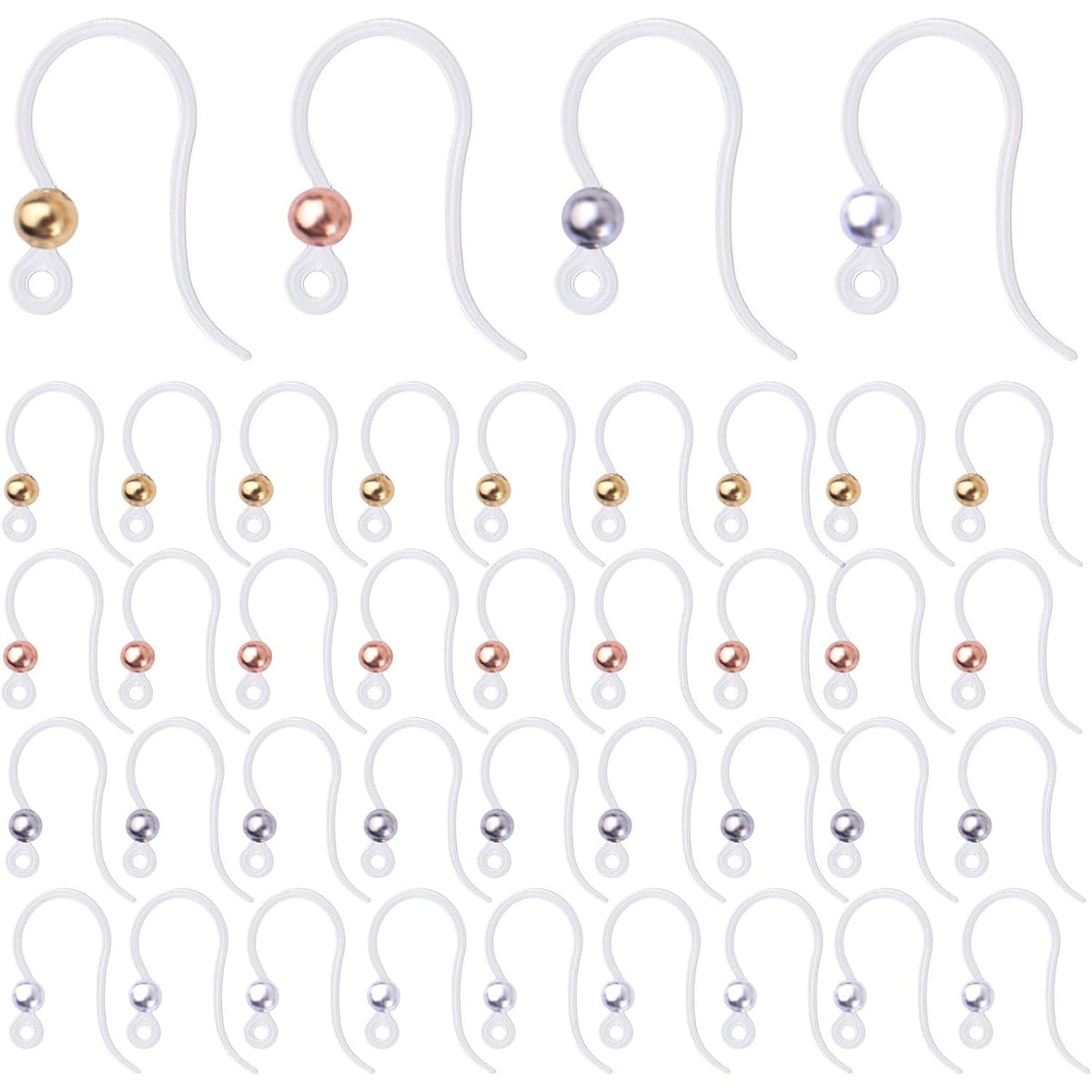 40pcs Plastic Earring Hooks Ear Wire Ball Dots Safety Non-Allergenic Ear Wires Hooks Earring Findings for DIY Jewelry Making, 4 Colors