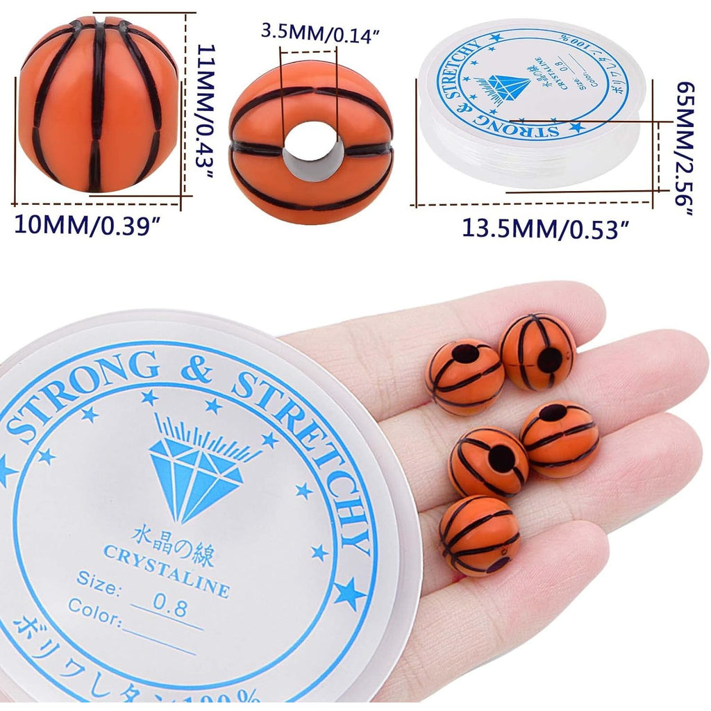 120pcs Basketball Spacer Beads Acrylic Sport Ball Loose Beads with A Roll of Crystal Wire Craft Accessories for DIY Friendship Bracelet Handmade Decoration Supplies