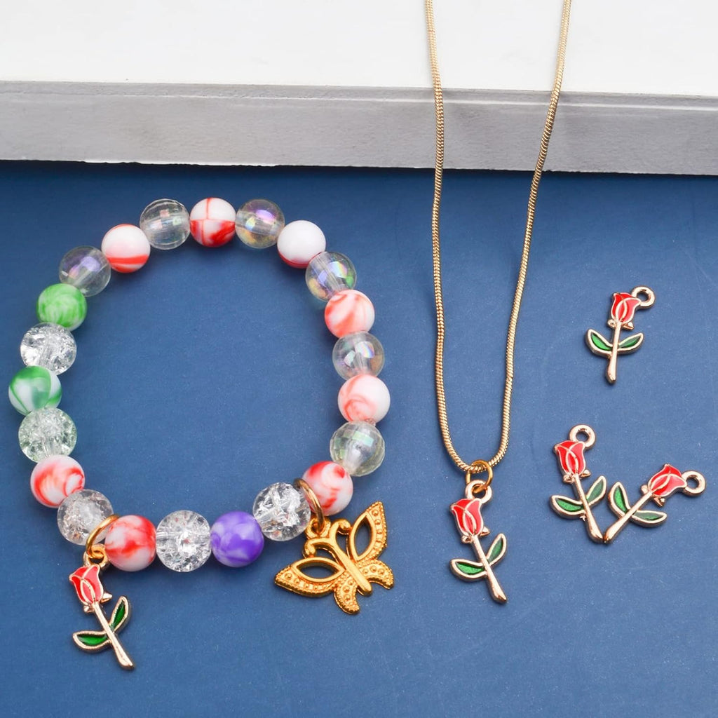 30pcs Enamel Rose Flower Charm Pendants Lovely Dangle Charms for Valentine's Day DIY Bracelet Necklace Earrings Jewelry Making, Red