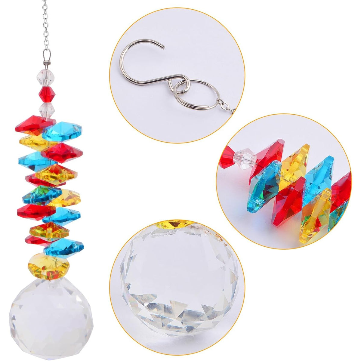 1pcs David Star Tree of Life Colorful Chakra Stones Ornament and 1pcs Rainbow Crystal Ball Prism Pendant Sun Catcher Gift for Home Indoor Window Car Hanging Accessories Decoration