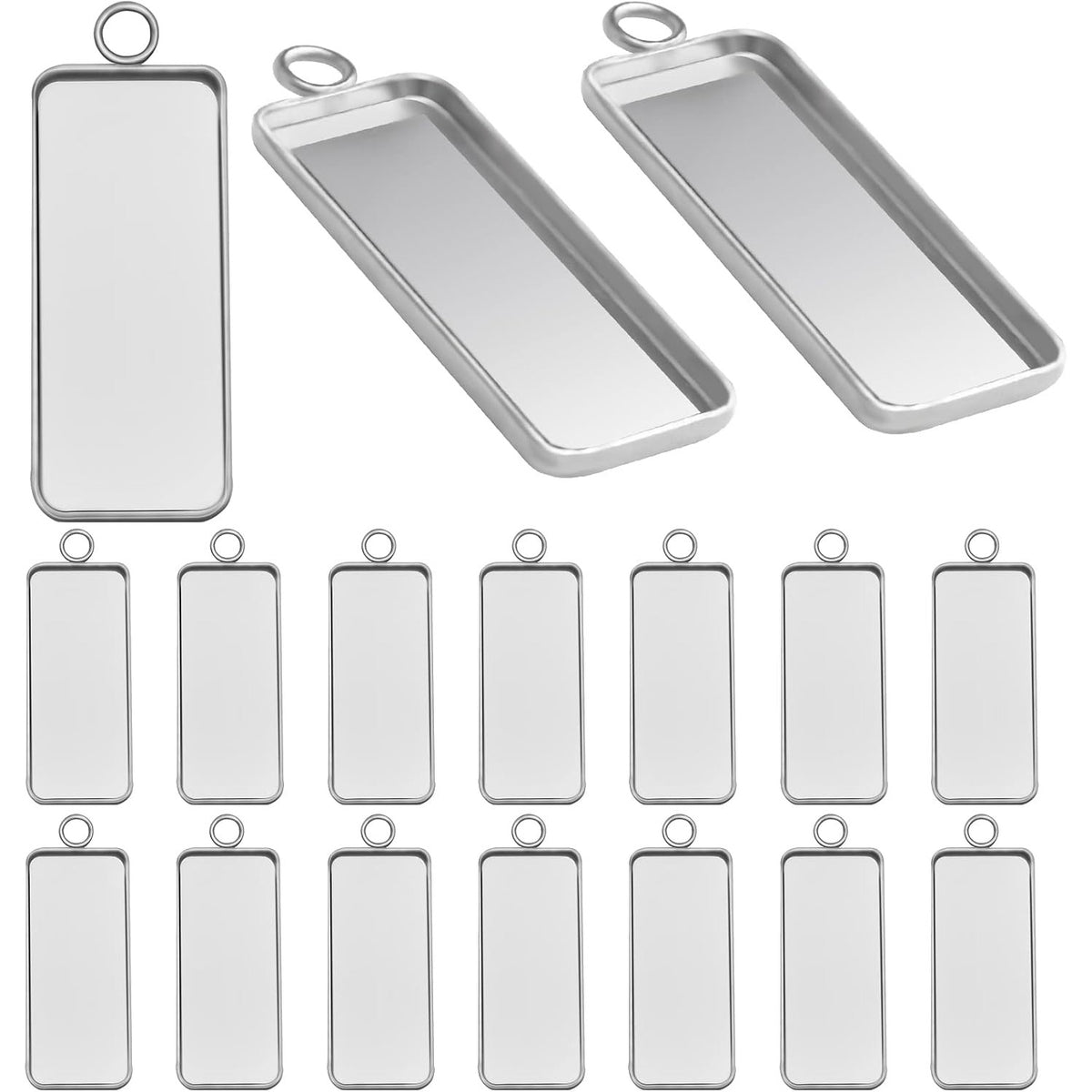 50pcs Rectangle Pendant Trays Setting Stainless Steel Bezel Pendant Blanks Cabochon Cameo Bezel Trays for DIY Crafts Jewelry Making, 26 mm x 11.1 mm