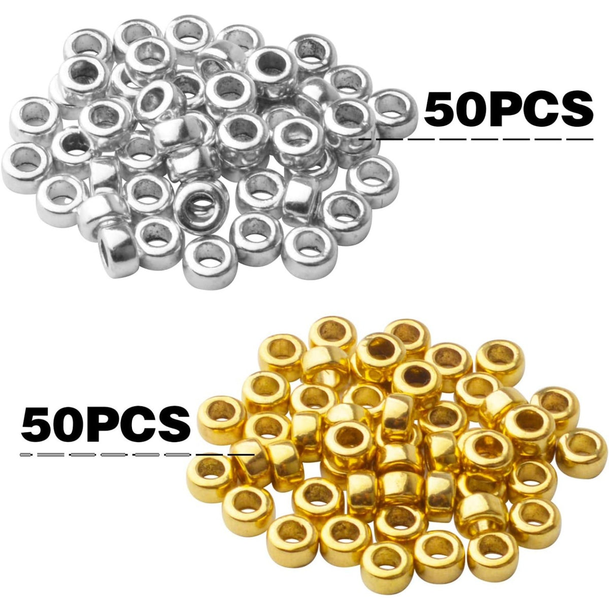 100pcs Alloy Tube Spacer Beads Rondelle Beads European Column Spacers Loose Round Spacers Jewelry Beads Charms for Bracelet Jewelry Crafts Making Supplies,Gold and Silver