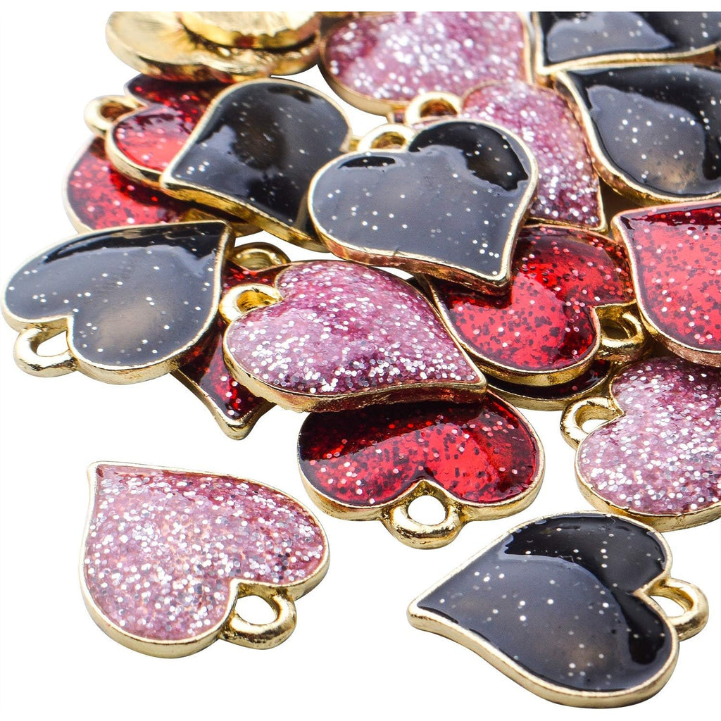 30pcs Heart Charms Enamel Heart Beads Charms Jewelry Charm Pendants with A Box for Necklace Bracelet Jewelry Making DIY Crafting,17×15×2mm