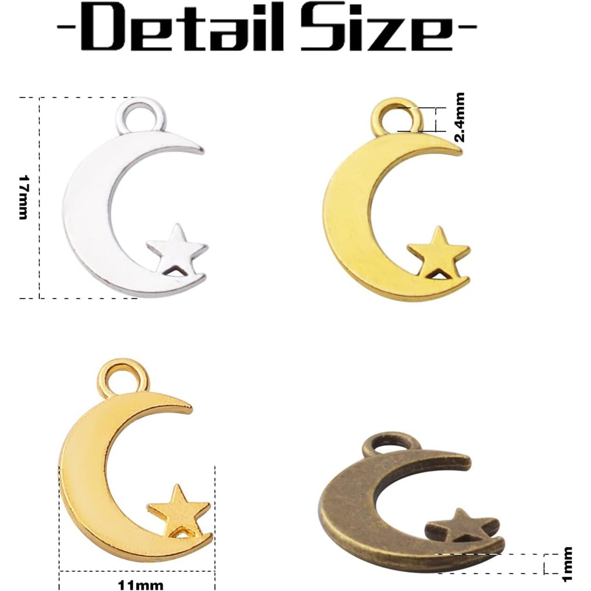 100pcs Alloy Moon Star Charm Pendants Celestial Beads Charms for DIY Earrings Necklace Bracelet Jewelry Crafts Making,4 Colors