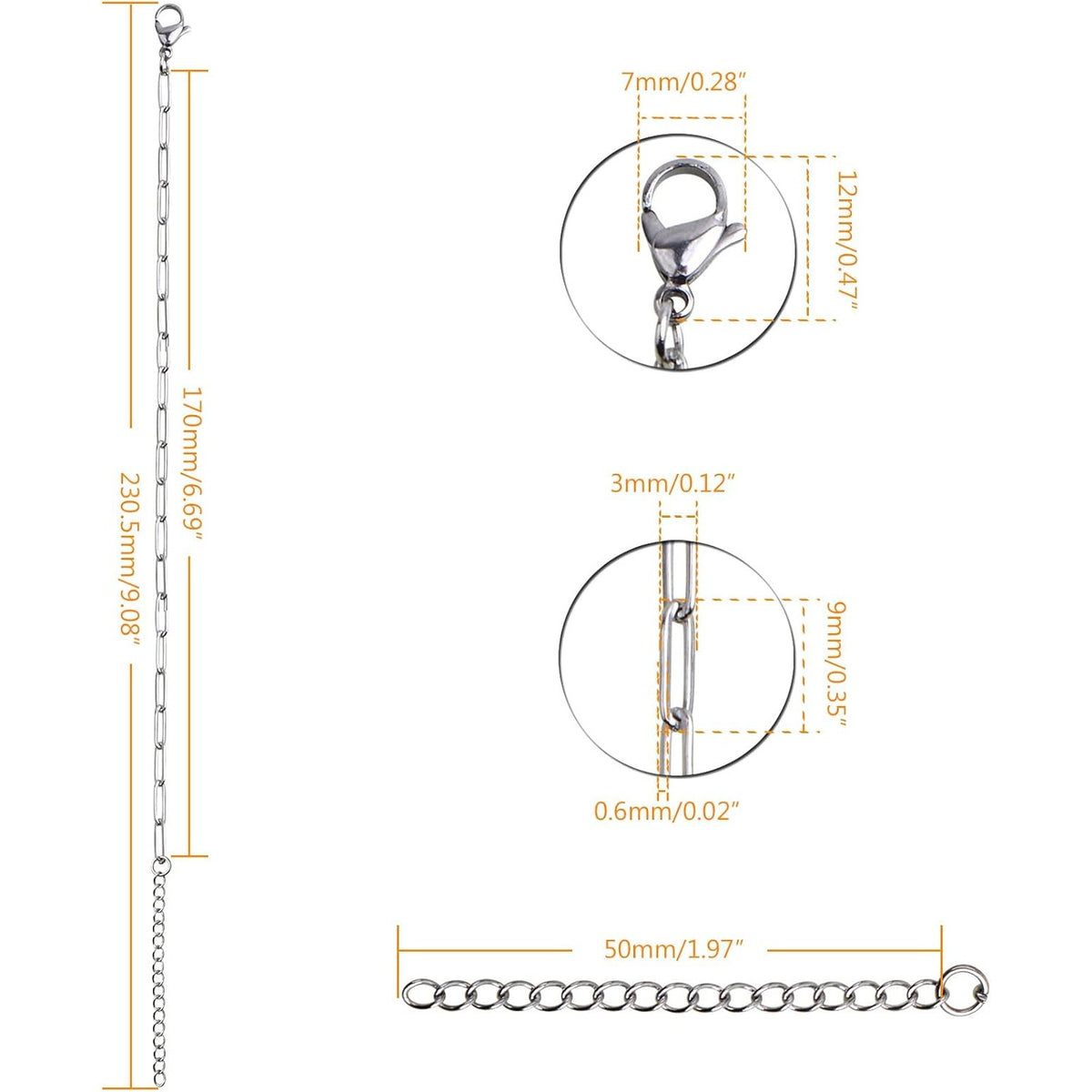 6pcs Adjustable Paperclip Link Chain Bracelets Stainless Steel Paper Clips Necklace Bracelet with Lobster Clasps for Women Jewelry Birthday Christmas Party Gifts