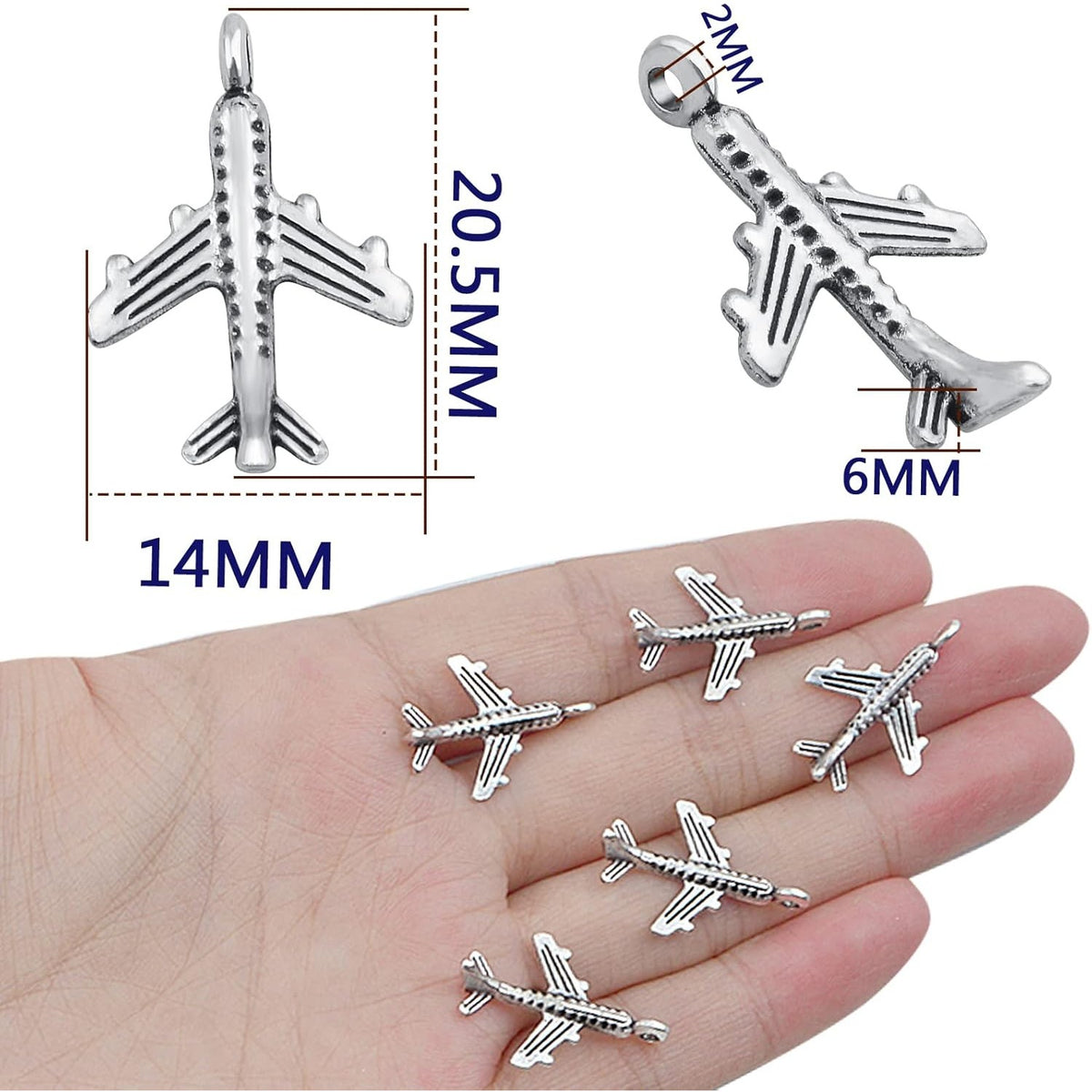 100 Pieces Antique Silver Aircraft Plane Pendant Charms Alloy Airplane Dangle Charms Craft Supplies for DIY Necklace Bracelet Jewelry Making Findings