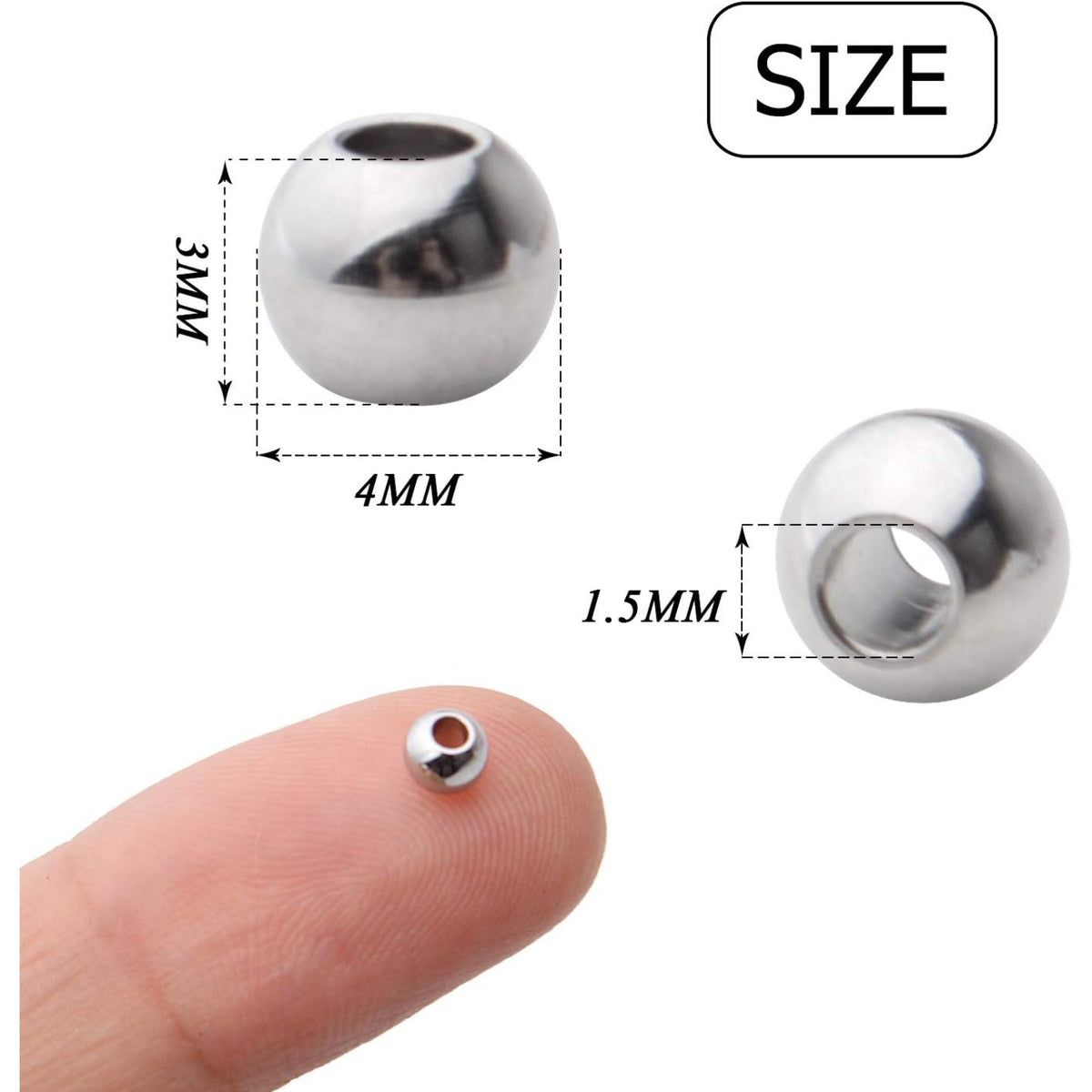 200pcs Loose Spacer Beads, 4mm Stainless Steel Round Seamless Spacer Smooth Beads for Necklace Bracelet DIY Jewelry Making