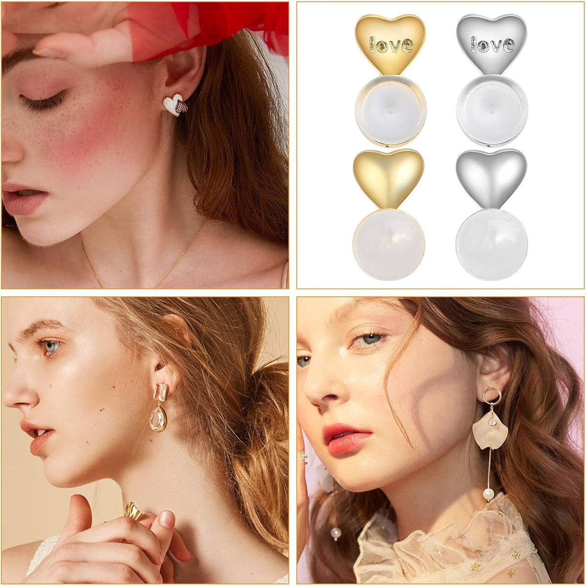 12pcs Soft Silicone Hamburger Heart Shaped Earring Backs Hypoallergenic Love Locking Secure Earring Backings Replacements for Studs Earring Hoops Fish Hooks, 2 Colors