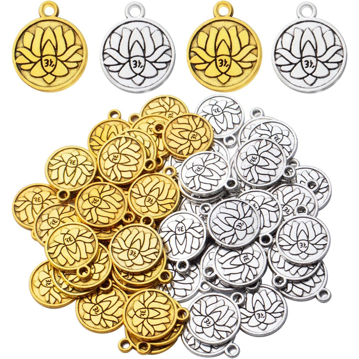 60pcs Lotus Flower Charm Pendants Tibetan Alloy Lotus Beads Charms for DIY Necklace Bracelet Jewelry Making Findings Accessory