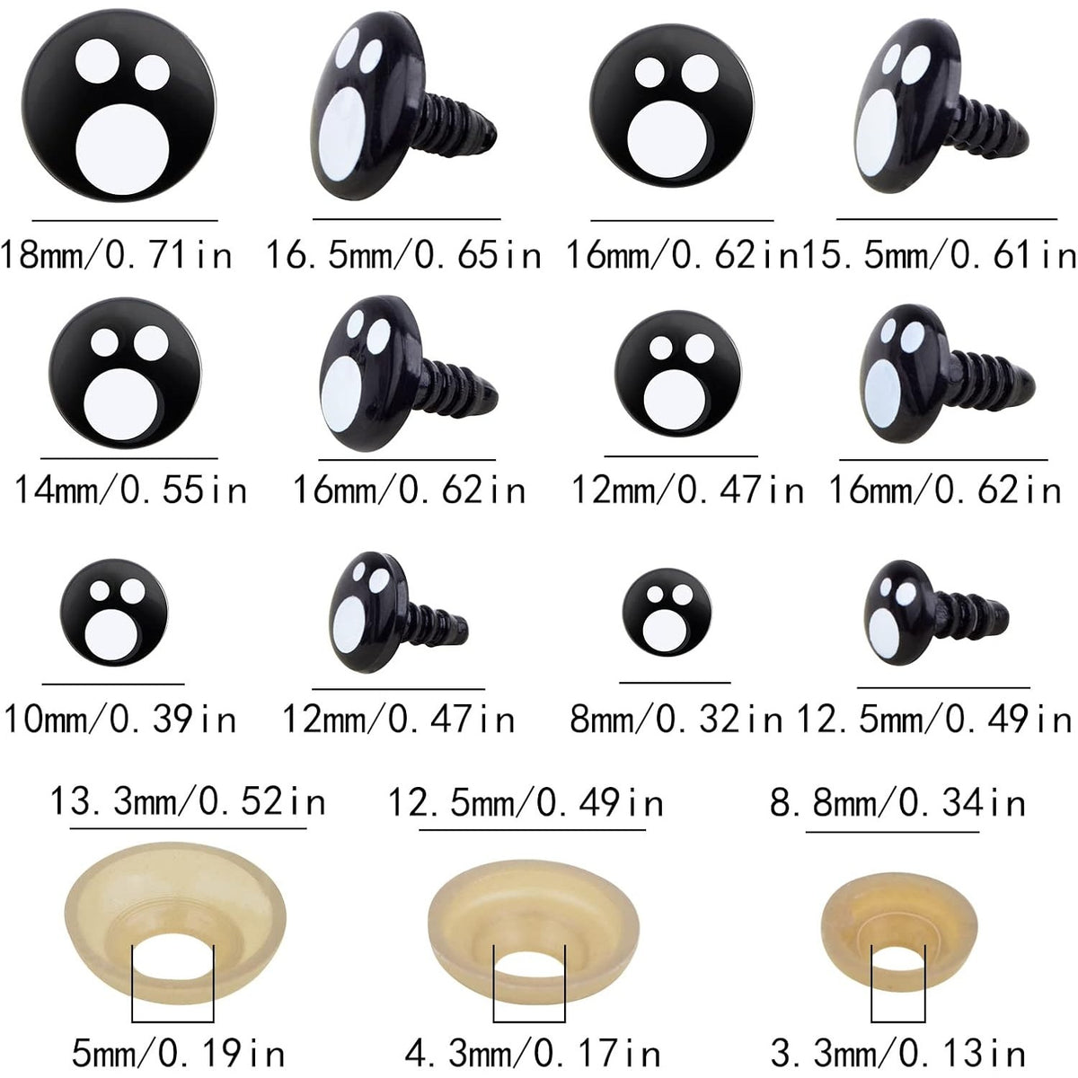 120pcs 6 Sizes Plastic Doll Eyes Black Stuffed Toy Crochet Eyes Kawaii Safety Eyes Resin Craft Eyes with 120pcs Washers for Teddy Bear Amigurumi Craft Puppet Plush Animal Making