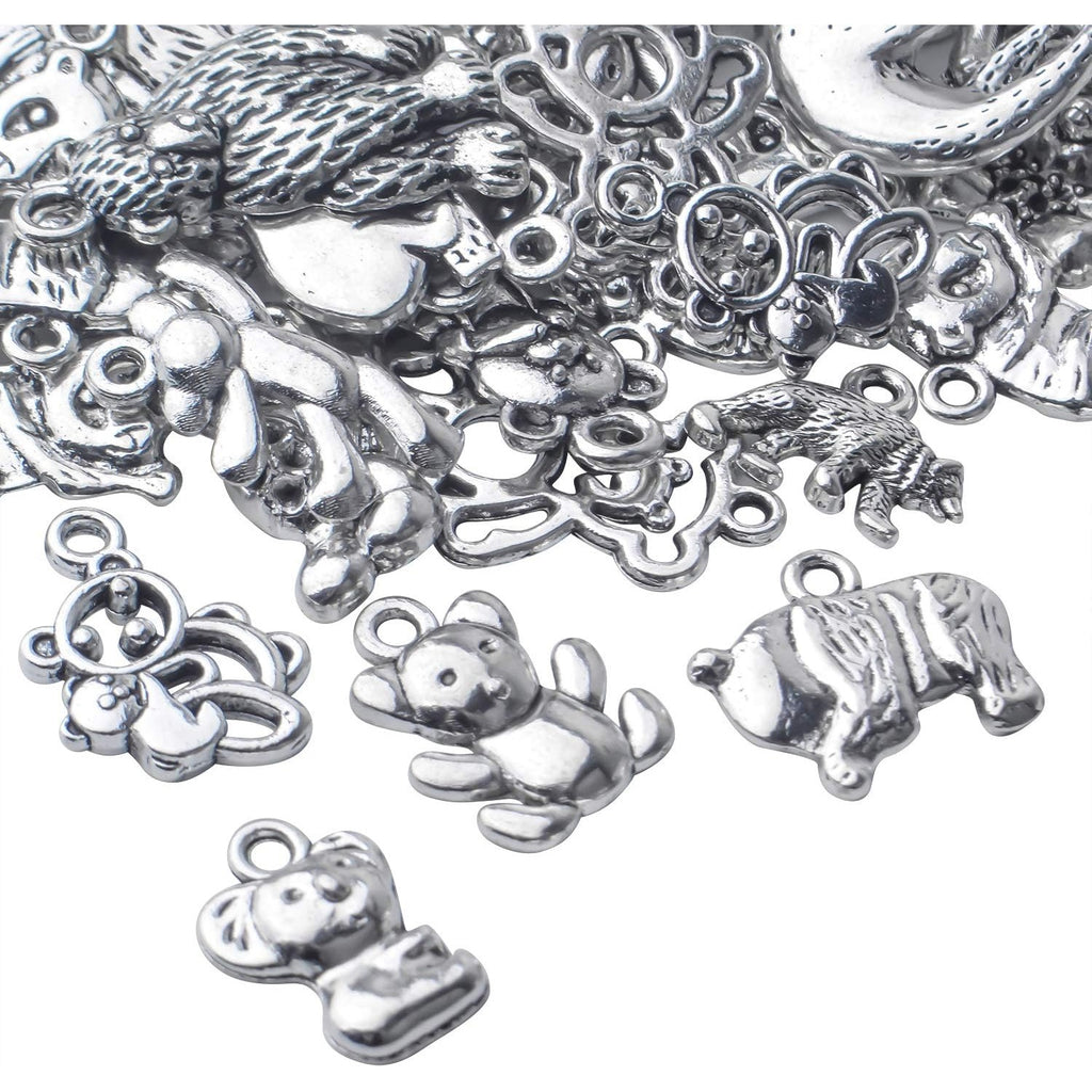 100g Antique Silver Bear Charms Alloy Animal Charms Teddy Bear Charm Pendants for DIY Bracelet Necklace Jewelry Findings Making Accessories
