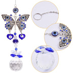 1pcs Blue Evil Eye Suncatcher Butterfly Hanging Crystal Ornament Protection Charm Prism Pendant Sun Catcher Car Ornaments Accessories for Home Office Garden Window Wall Decor