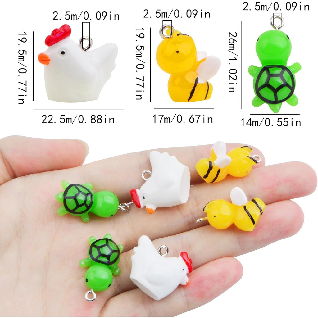 30 Pieces Plastic Resin Small Animal Charms Kit Lovely Bee Chicken Turtle Farm Theme Dangle Pendants for DIY Bracelet Necklace Earrings Jewelry Making Supplies, 3 Styles