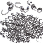 Calottes End Crimps,200Pcs Stainless Steel Fold-Over Bead Tips Clamshell Crimp Bead Tips Knot Covers for Knots,Cord Ends,Crimps Jewelry Making