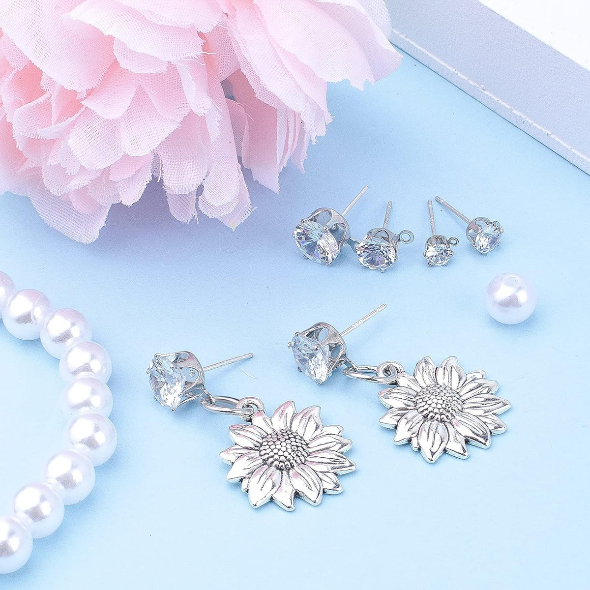 40pcs 925 Sterling Silver Cubic Zirconia Earring Studs Round Diamond Stud Earrings with Loop and 40pcs Butterfly Earring Backs for Women Men DIY Jewelry Making, 4mm/5mm/6mm/8mm