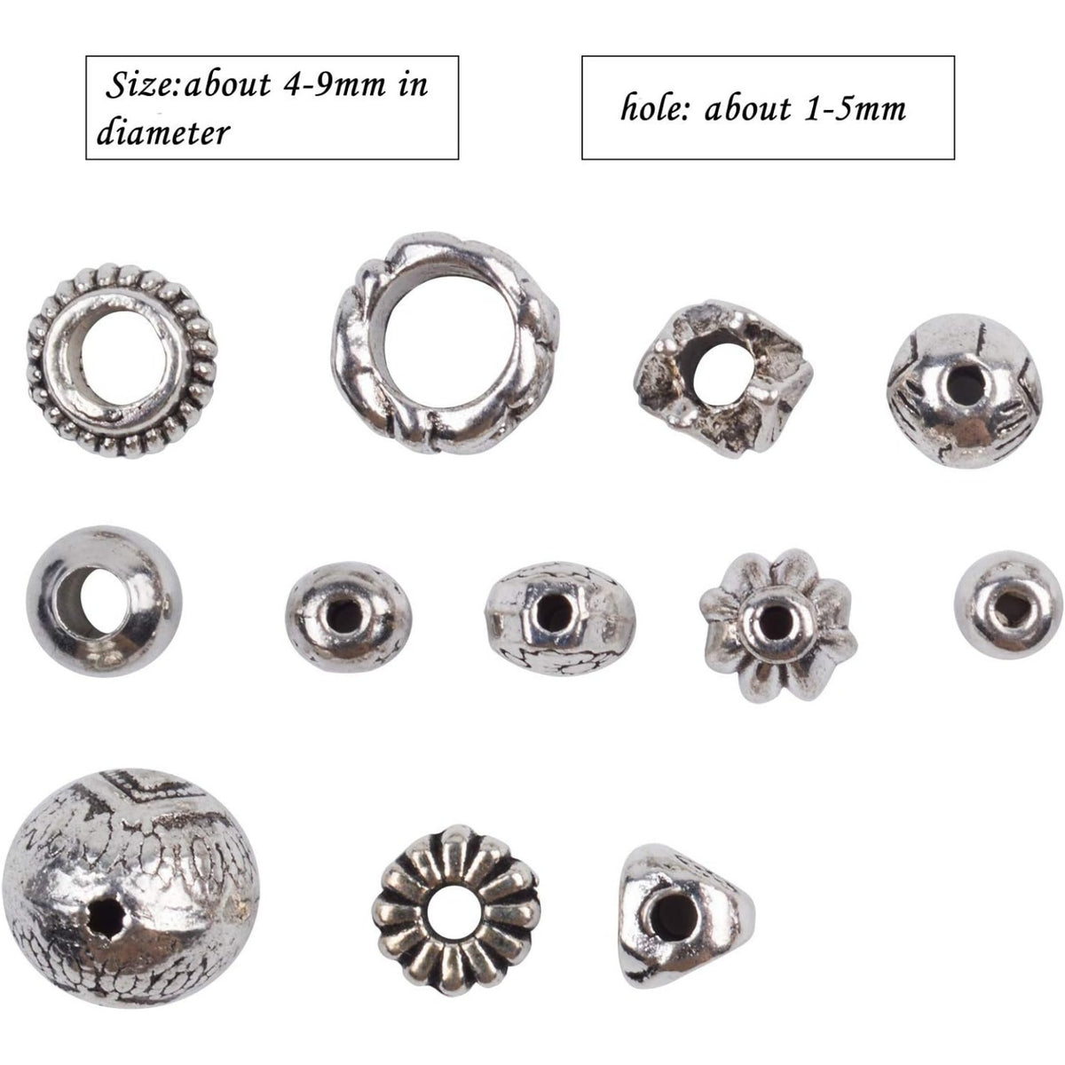 100g (About 130-180pcs) Antique Silver Round Small Beads Jewelry Bead Charm Spacers for Jewelry Making Bracelets Necklace