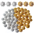 100pcs Flower Shape Alloy Filigree Hollow Bead End Caps, Jewelry Spacers Caps for Bracelet, Earrings, Crafts Making Supplies